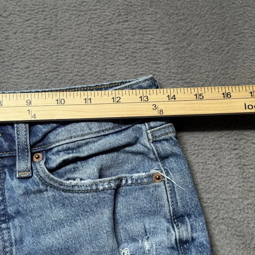 Old Navy Womens 4 Shorts Blue High Rise OG Straight Distressed Fringe Hem Denim